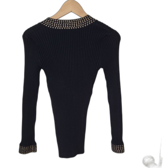 Black V-Neck Sweater with Studded Details - Size L - Picture 3 of 5